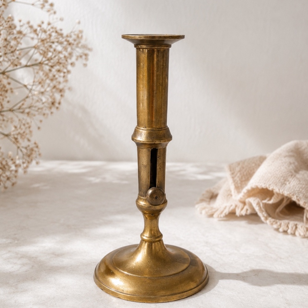 Vintage Brass Adjustable Candlestick Holder | Made in India | Gold Tone Décor